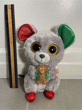 Ty Holiday Plush Grey Mouse with Red & Green Accents - beanie boo ty
